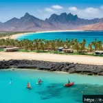 Home 21 카보베르데 우기와 건기 - A panoramic view of Cape Verde’s arid tropical landscape during the dry season, featuring golden san...