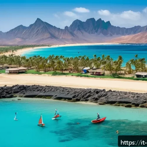 Home 15 카보베르데 우기와 건기 - A panoramic view of Cape Verde’s arid tropical landscape during the dry season, featuring golden san...
